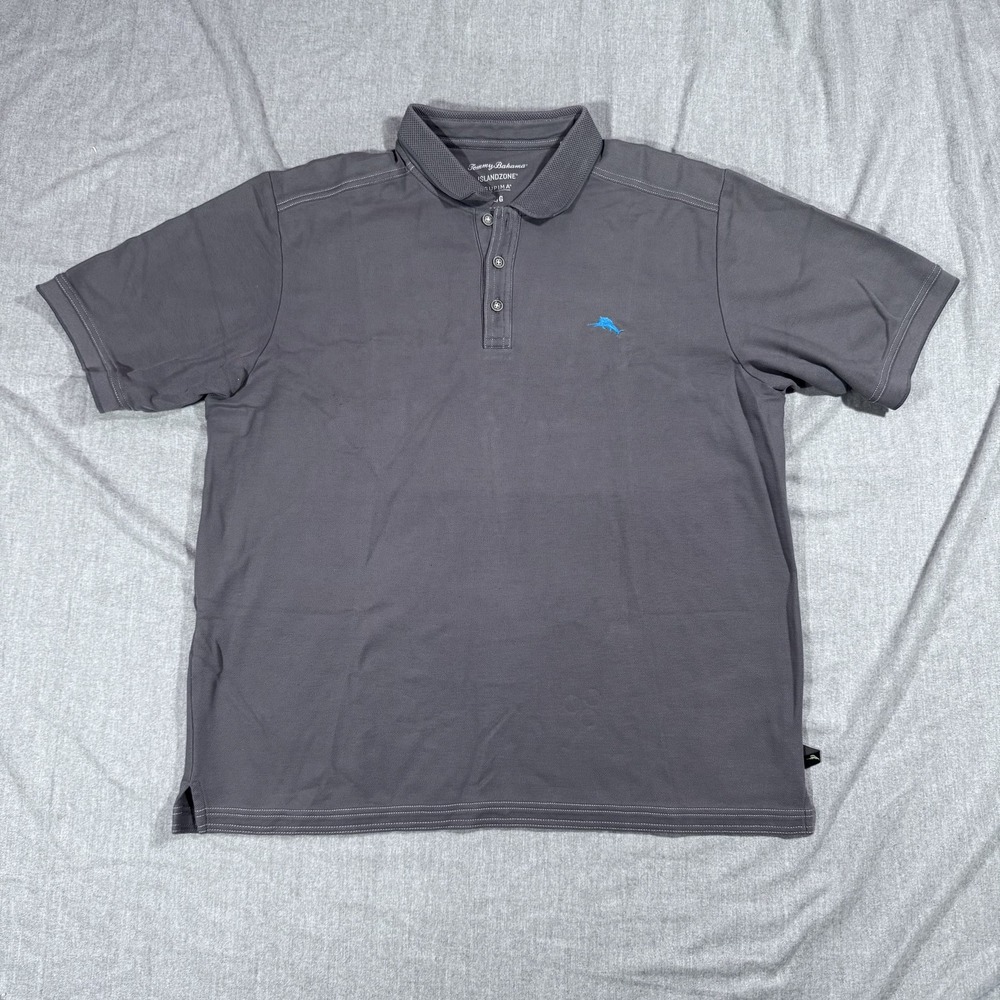 Tommy Bahama Polo Shirt Mens‎ Large Gray Island Zone Supima Cotton Golf Casual